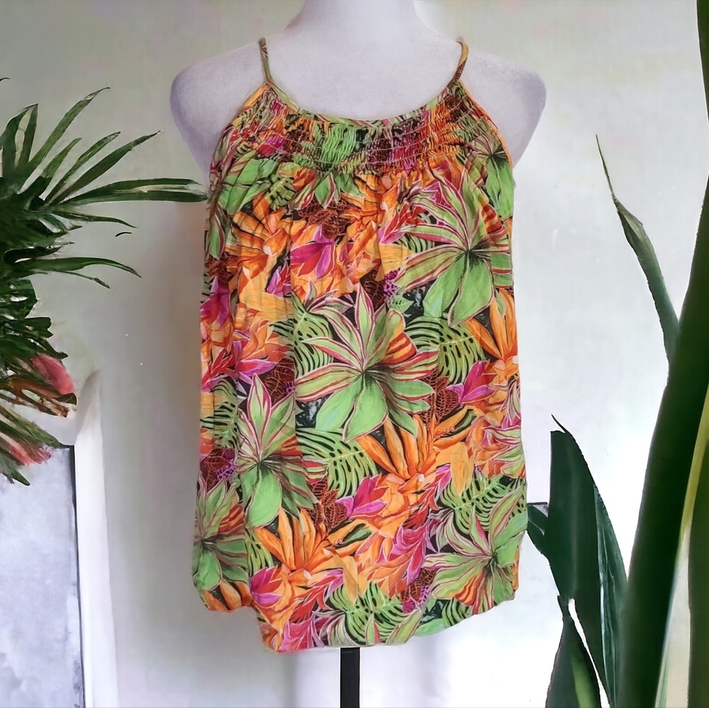 Rachel Roy Women's Tropical Floral Ruched Halter Top Size Small